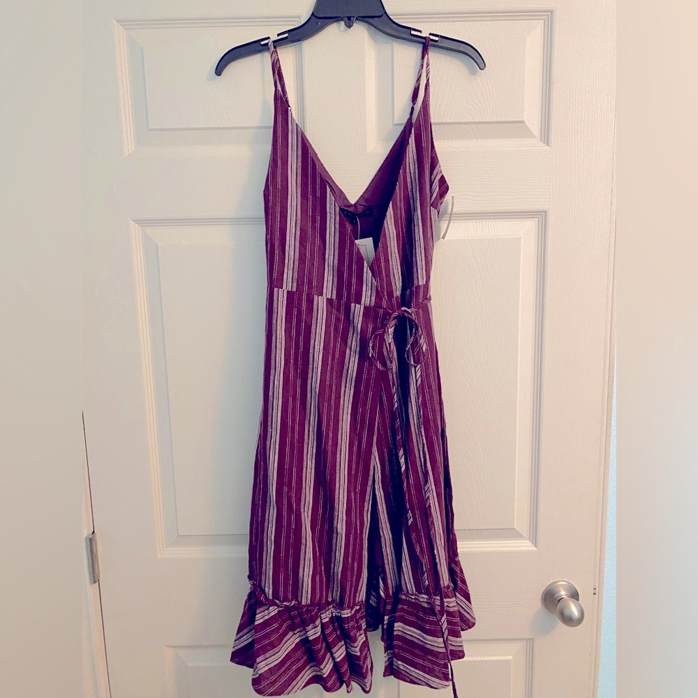 NWT Etophe Studios Striped Cotton Linen Ruffle Wrap Dress